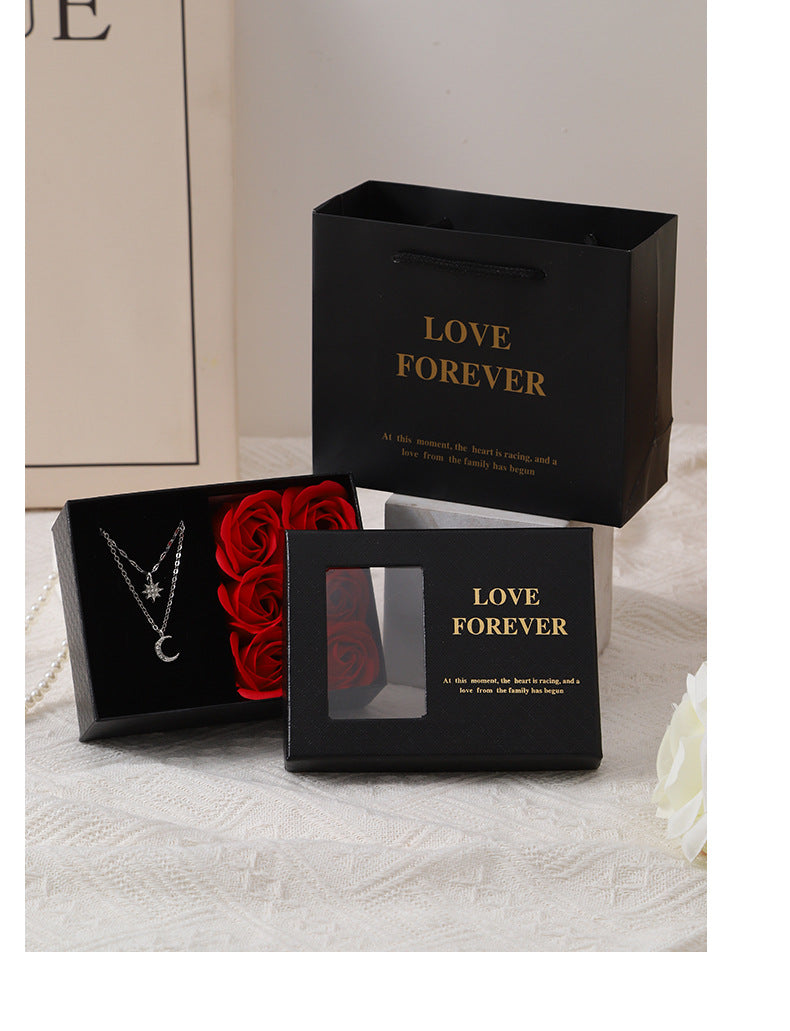 Window Opening Jewelry Box Romantic 6 Rose Pendants Ring Bracelet Valentine's Day Eternal Flower Jewelry Gift Packaging Box Bag