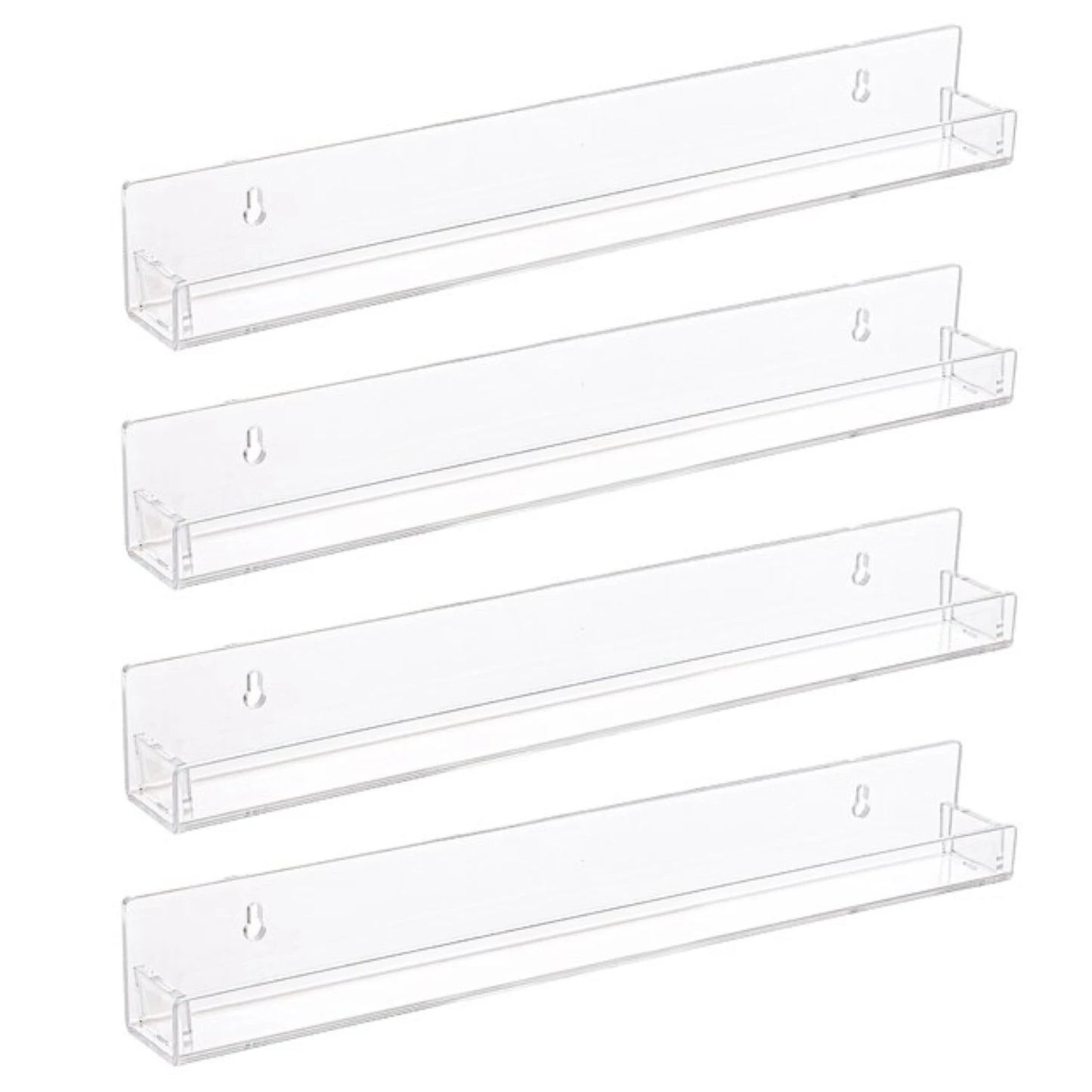 Stylish, Modern Set of 2/4/6 Packs - Acrylic Floating Bookshelf and 15 Inches Nail Polish Rack Wall Mounted Shelf with Removable