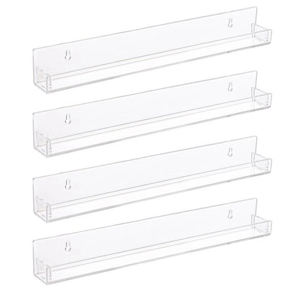 Stylish, Modern Set of 2/4/6 Packs - Acrylic Floating Bookshelf and 15 Inches Nail Polish Rack Wall Mounted Shelf with Removable