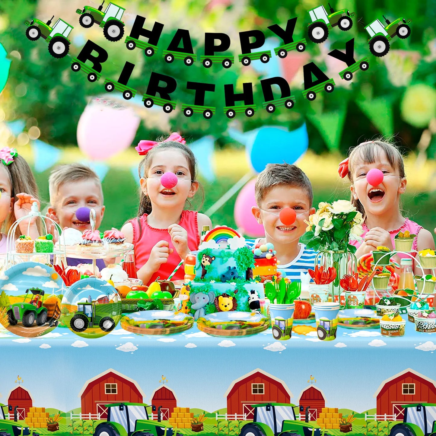 Tractor Birthday Party Supplies,130 pcs Decorations Tableware Pack-Tractor Plates and Napkins Cups Tablecloth&Banner etc