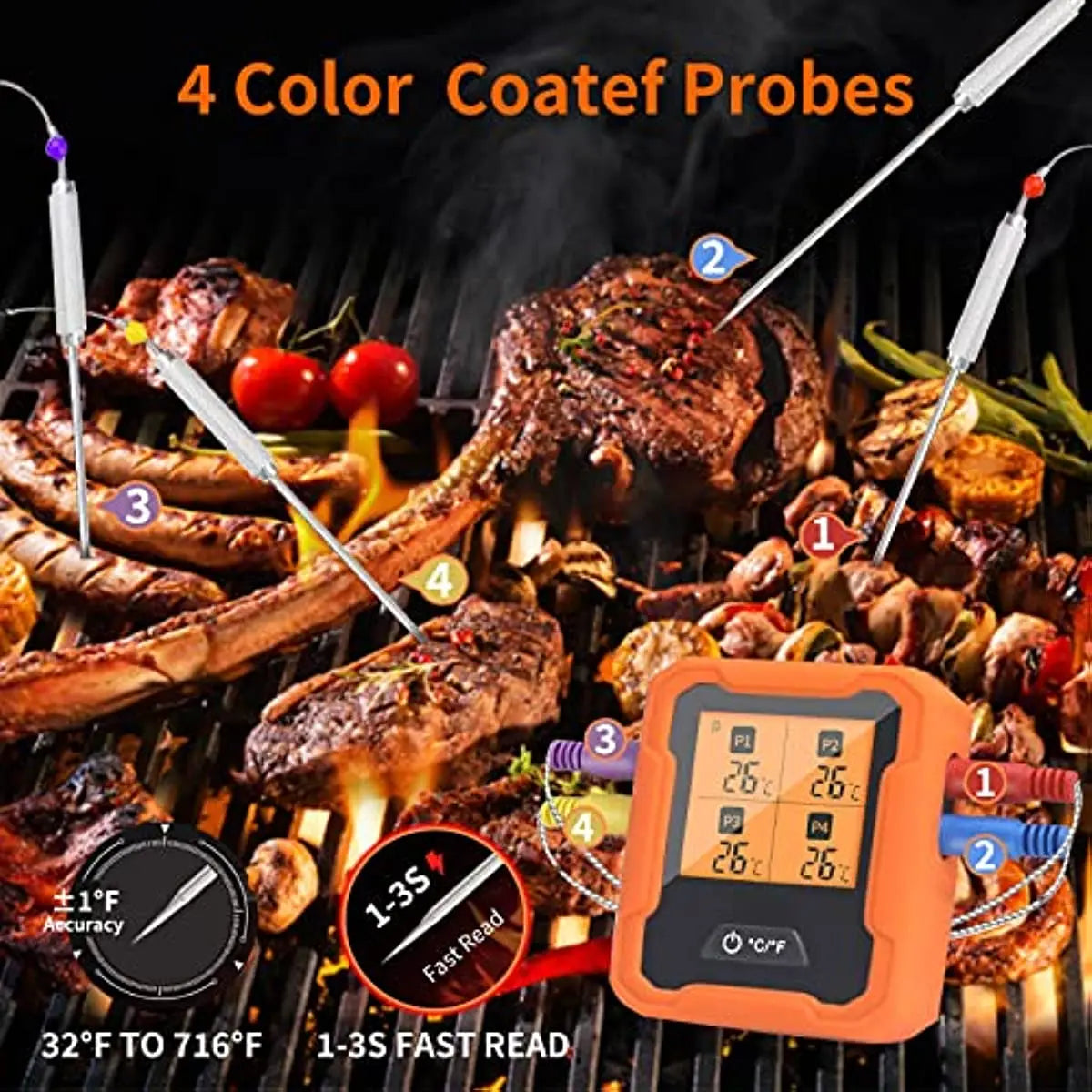 Wireless Meat Thermometer Digital Remote Food Cooking Meat Thermometer for Grill Smoker Oven Kitchen 500 FT Range&Dual Probes