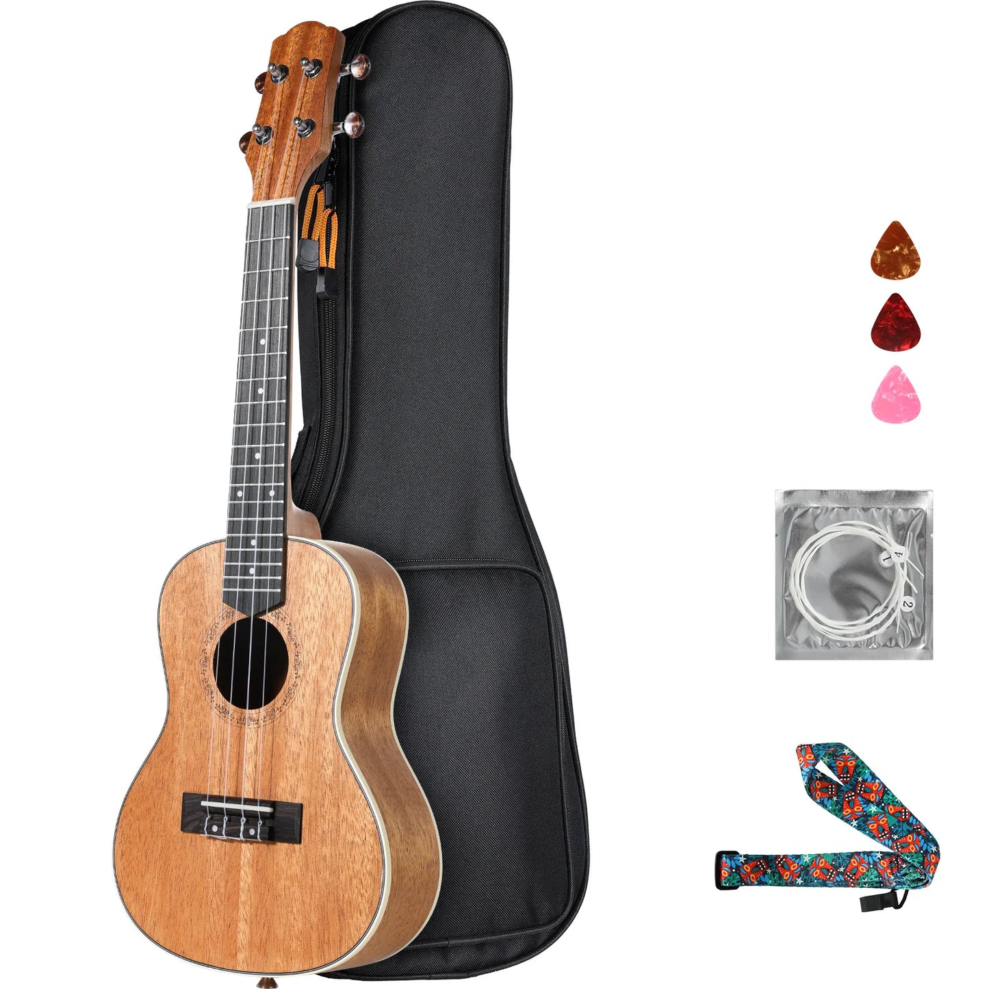 Ukulele for Kids Adults Beginners,21 Inch Soprano Ukulele Handmade Mahogany Wood Hawaiian Guitar with Strings Gig Bag, Brown