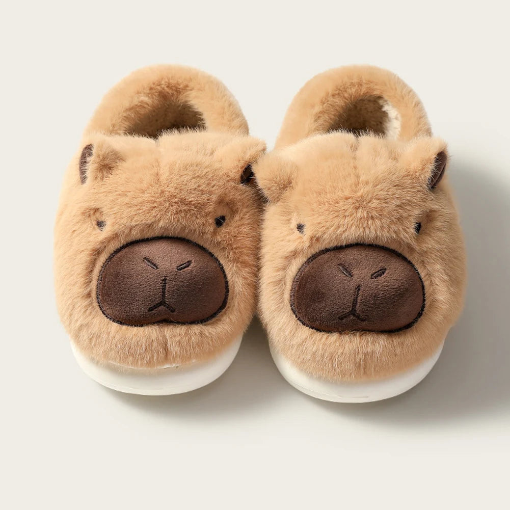 Plush Capybara Slippers Comfortable Closed Toe Slippers Non-Slip Thermal Home Slippers Fluffy Couple Slippers for Indoor Bedroom