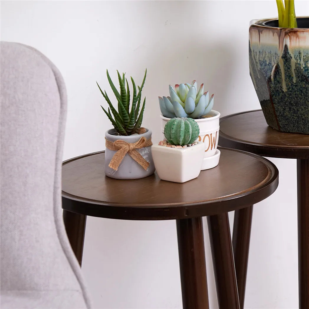 Small Round End Table Wood Plant Stand, Flower Pots Holder, 3-Legs Stool, Furniture for Home, 2Pcs