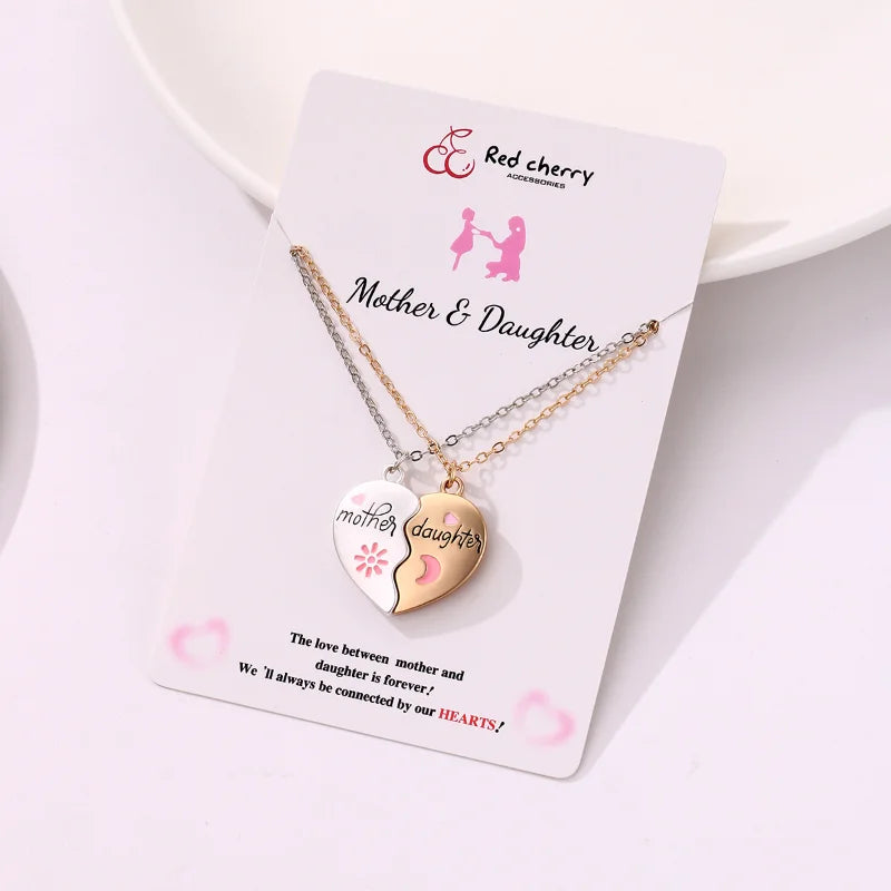 2PCS Mother and Daughter Matching Magnetic Heart Pendant Necklace Set Mother's Day Gift