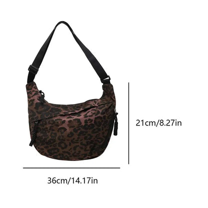 Women Fashion Shoulder Bag Large Capacity Leopard Print Crescent Crossbody Bag Adjustable Strap Half Moon Bag Outdoor Travel Bag