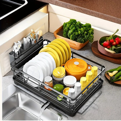 "Multi-Functional" Black Metal Kitchen Sink Organizer - Dish Drainer, Utensil Holder & Cutlery Caddy For Countertop