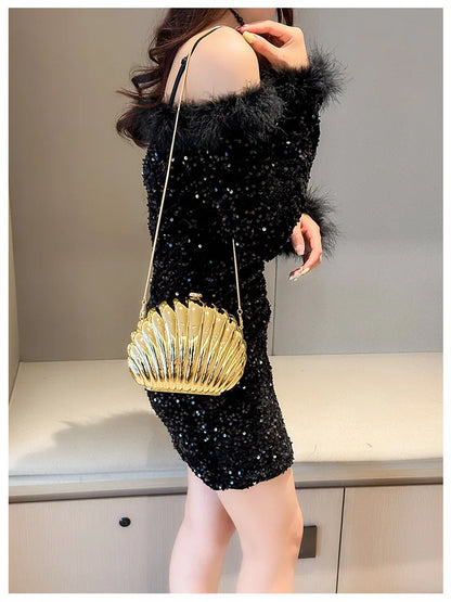 2024 Women Silver Gold Shell Bag Cute Acrylic Evening Clutch Bag With Strap For Wedding Party Small Purses Designer Handbags