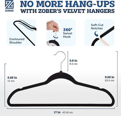 Velvet Hangers 50 Pack - Heavy Duty Black Hangers for Coats, Pants & Dress Clothes - Non Slip Clothes Hanger Set - Space Saving