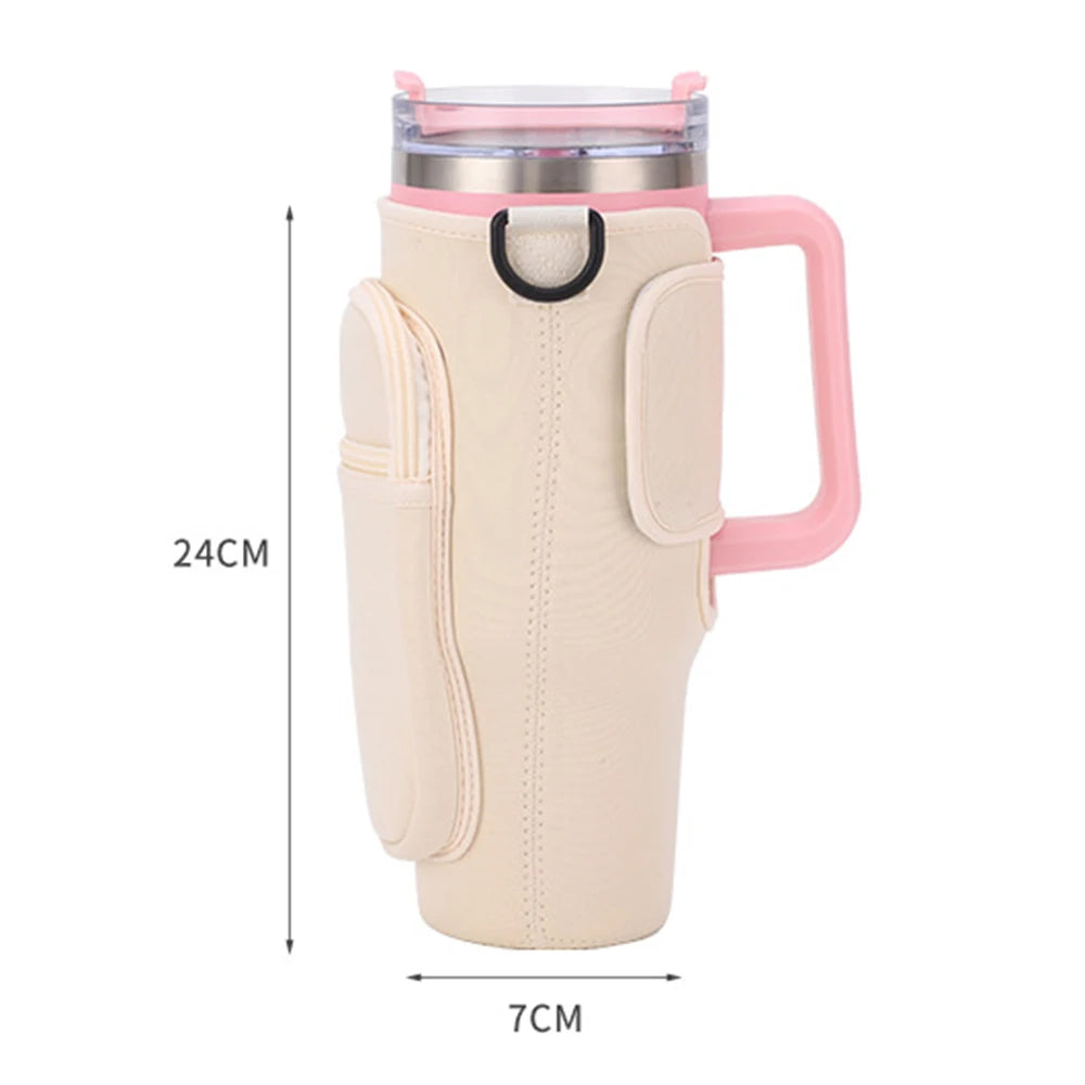 40OZ Water Bottle Carrier Bag with Phone Pocket for Stanley Cup, Water Bottle Holder with Adjustable Strap Thermos Cup Holder