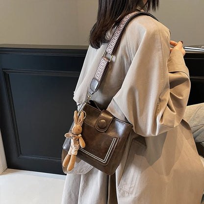 2025 Women's PU Leather Bucket Bags with Inner Pocket Large Capacity Crossbody Bags Luxury Designer Handbag Zipper Shoulder Bags