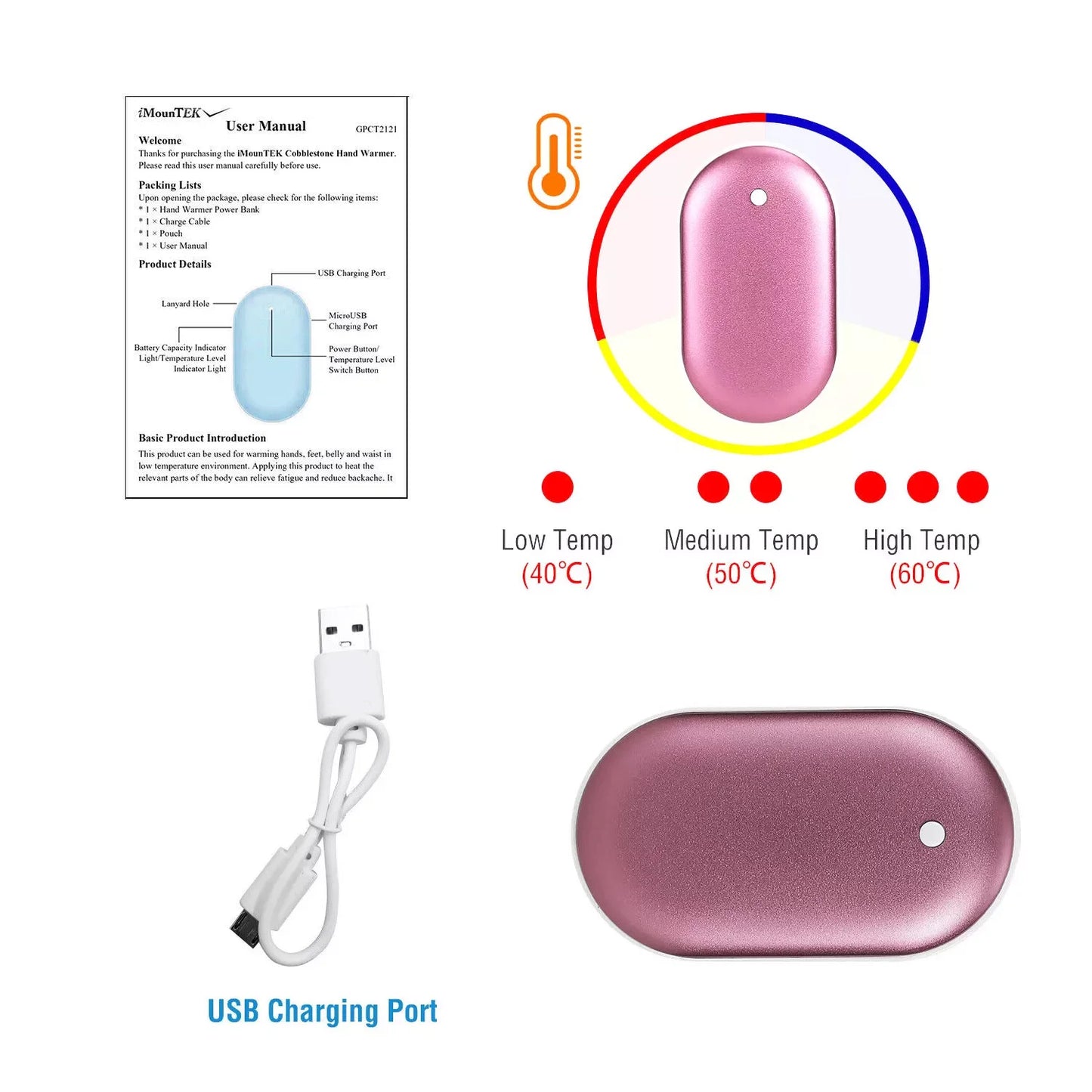 5200Mah Portable Hand Warmer Mini Power Bank USB Rechargeable Winter Heater UK