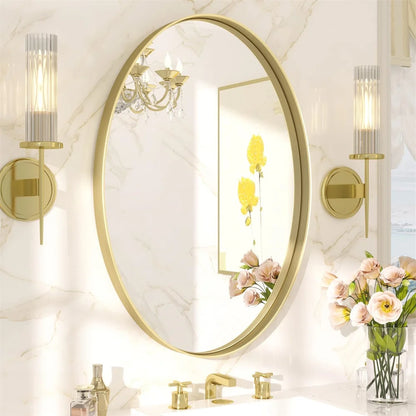 Oval Wall Mounted Mirror,  Brushed Gold Aluminum Framed Vanity Accent Mirror for Entryway Living Room, Vertically or Horizontal