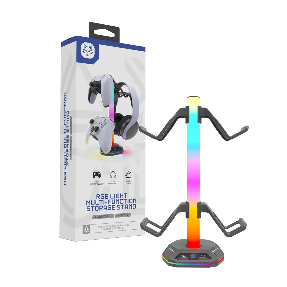 RGB Headset Stand Controller Holder for PS5/PS4/Xbox/Switch Pro 9 Light Modes with USB C/Data Ports Charging Desk Earphone Hook