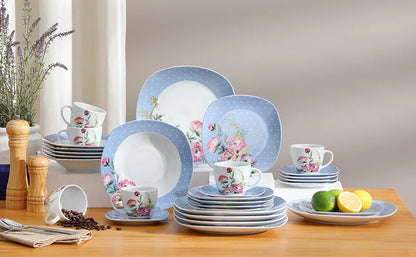 VEWEET Blue Flower 30/60 Piece Porcelain Ceramic Kitchen Tableware Set with Dinner,Dessert,Soup Plate,Cup and Saucer For 6/12