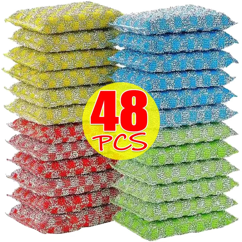 4-48Pcs Steel Wire Sponge Scrubbers Home Kitchen Cleaning Pads Dishes Pots Pans Oil and Stain Removal Household Rags Sponge Wipe