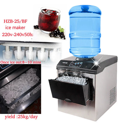 Bullet Ice Maker Electric Commercial Or Homeuse Countertop Automatic Ice Making Machine Ice Cube Making Machine 25kg HZB-25/BF