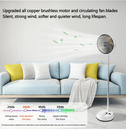 Portable Folding Fan 6000mAh USB Remote Control Air Cooler Silent Rechargeable Wireless Floor Standing Fan For Outdoor Home