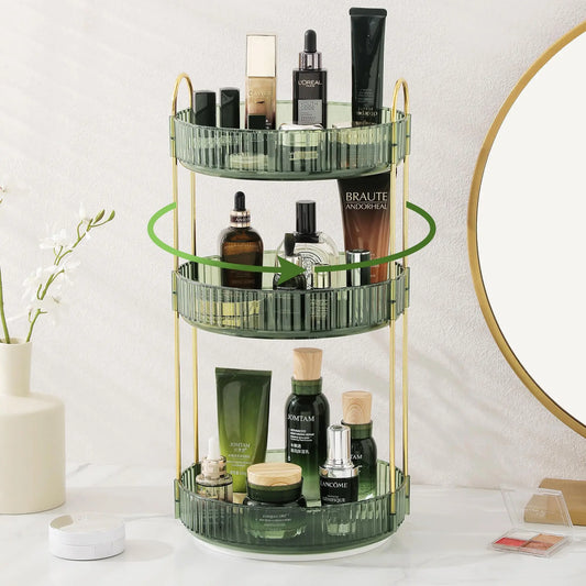 Rotating Makeup Organizer for Vanity Make Up Storage Box for Bathroom Counter Clear Cosmetic Toiletry Dresser Spinning Holder