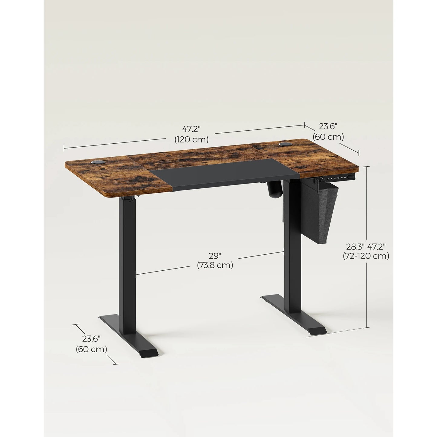 SONGMICS Electric Standing Desk, Height Adjustable Desk, 60 x 120 x (72-120) cm,Spliced Tabletop, 4 Memorable Heights