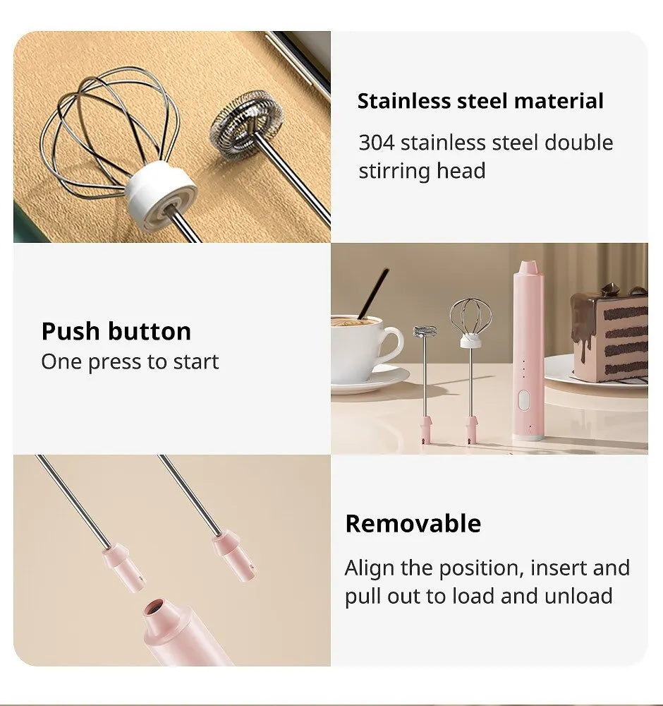 1 PCS USB Rechargeable Handheld Egg Beater 3 Speeds Electric Milk Frother Foam Maker Mixer Coffee Drink Frothing Wand Foamer