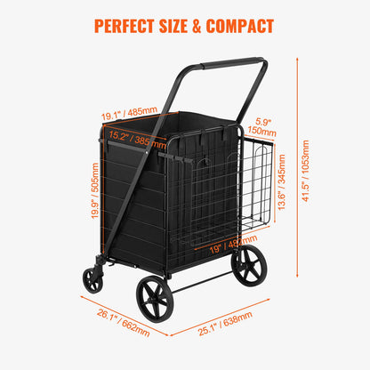 VEVOR Folding Shopping Cart with Removable Waterproof Liner 330LBS Capacity Jumbo Grocery Cart Heavy Duty Utility for Shopping