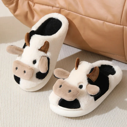 2024 Winter Warm Milk Cow Women Slippers Men Cute Soft Plush Sandals Adults Lovely Non-slip Flip Flops Couples Home Flat Slides