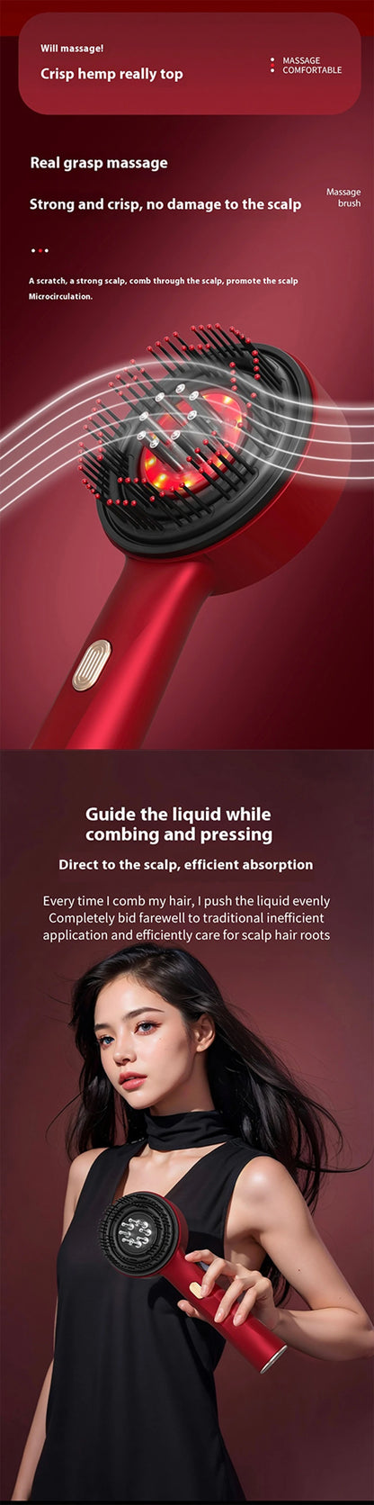 Red Light Scalp Therapy Comb Electric Massage Hairbrush for Minoxidil Solution Applicator Scalp Treatment for Hair Growth