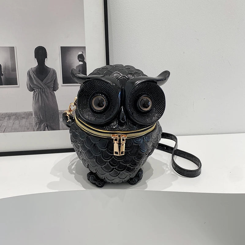 Women 3D Owl Shoulder Bag PU Leather Animal Shape Crossbody Bag Detachable Strap Simulated Owl Satchel Bag Girls Daily Bag