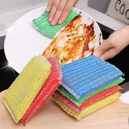 4-48Pcs Steel Wire Sponge Scrubbers Home Kitchen Cleaning Pads Dishes Pots Pans Oil and Stain Removal Household Rags Sponge Wipe