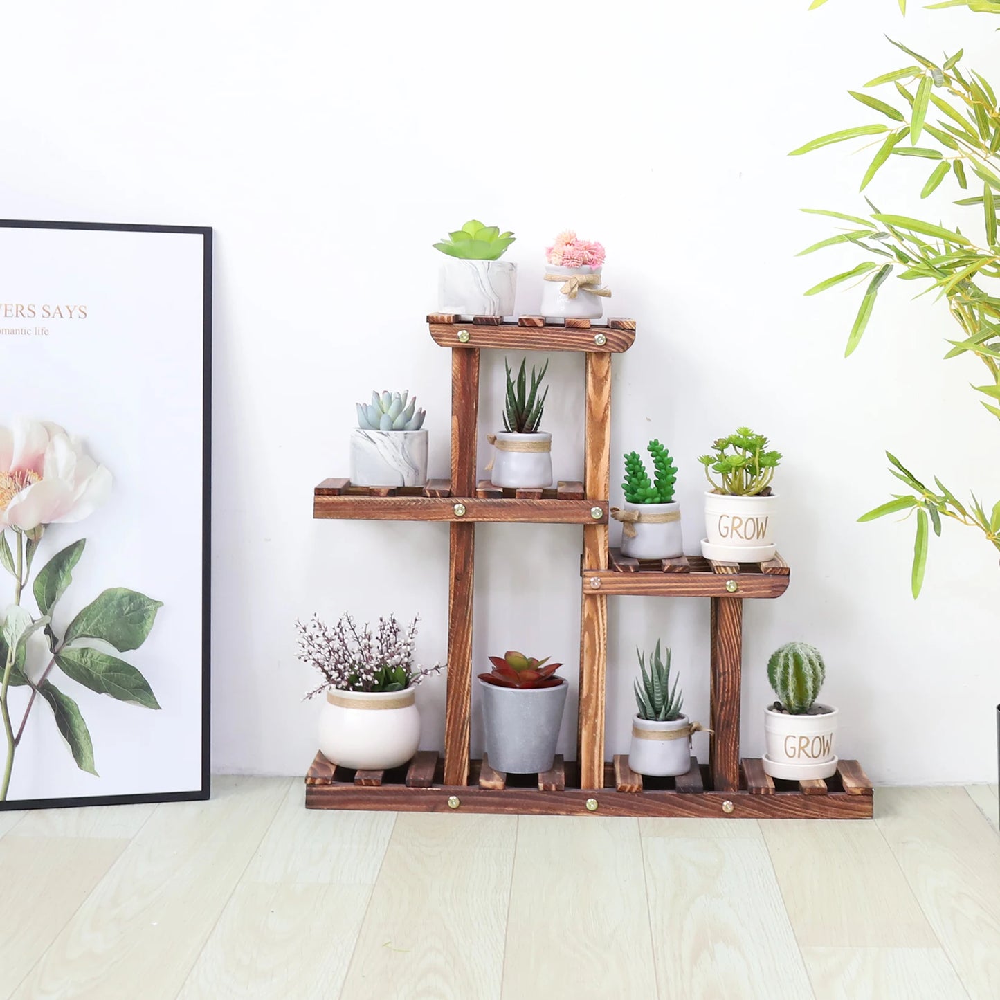 Pine Wood Plant Stand, Indoor and Outdoor, Multiple Flower Pot Holder, Shelf Desk Rack, Storage Ladder Display