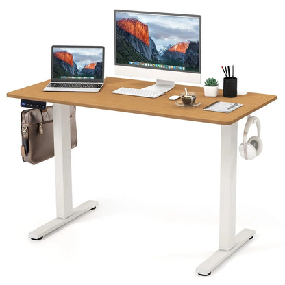 GOFLAME Electric Height Adjustable Standing Desk, 120 x 60cm Ergonomic Rising Computer Desk with 3 Memory Heights