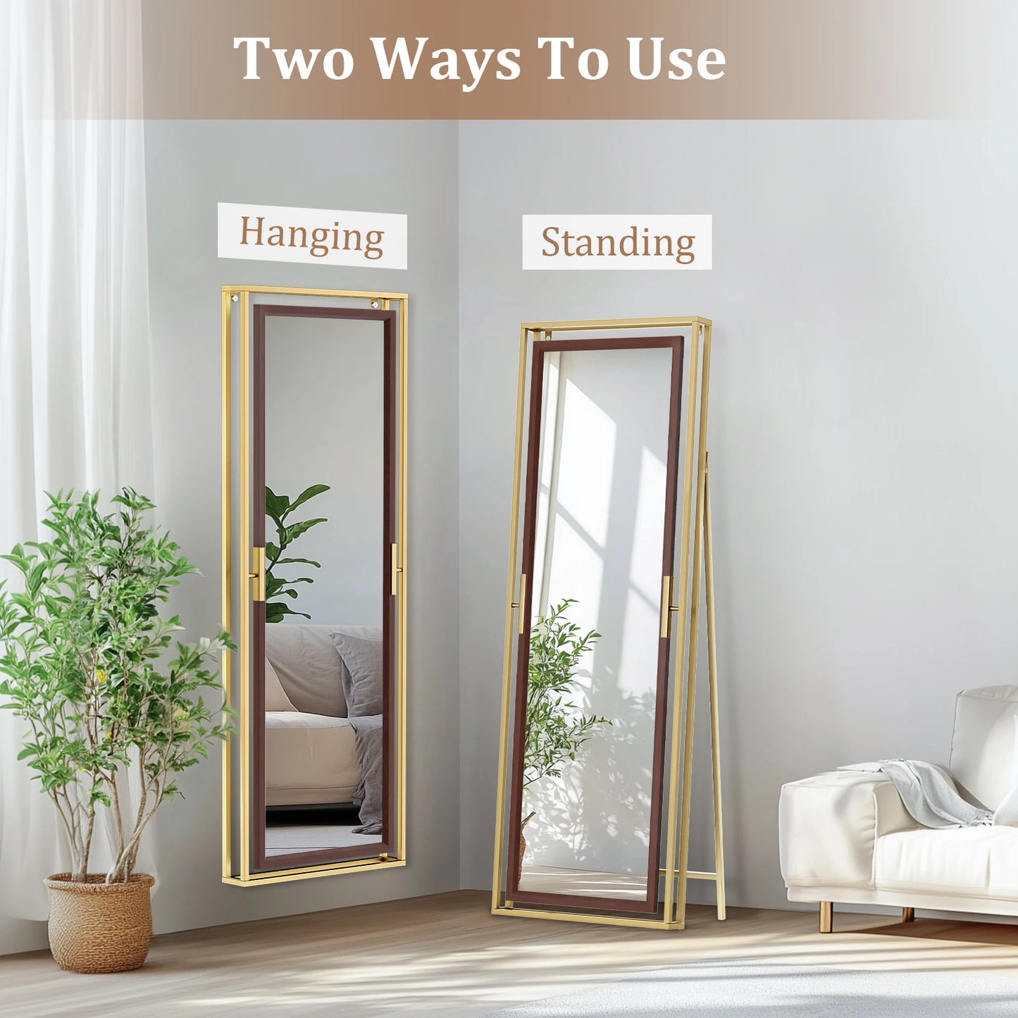 160CM Tall Full Length Mirror Metal Frame Full Body Mirror Wall Mounted/ Standing Bedroom Dressing Mirror for Living Room Closet