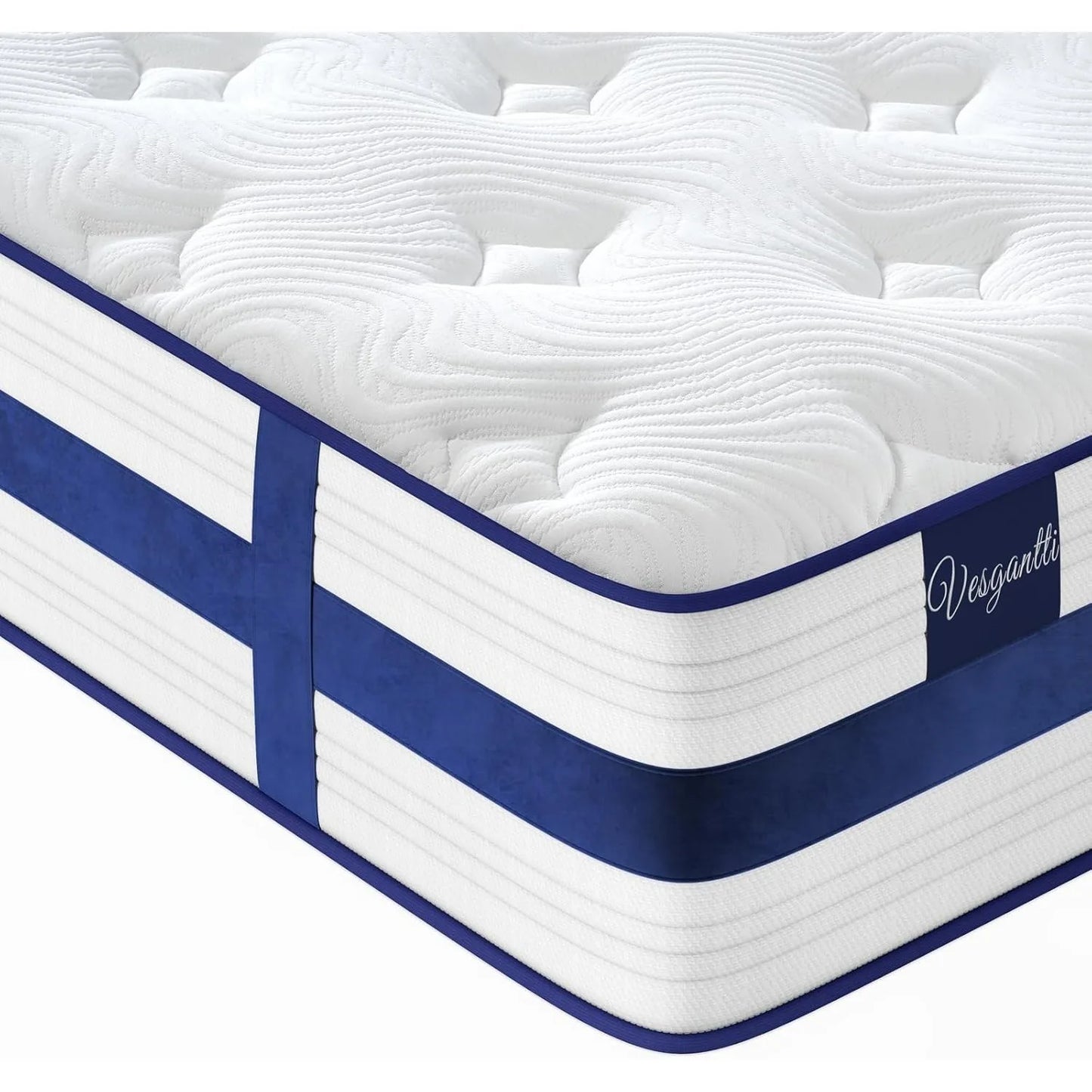 10.2 Inch Blue Velvet Pocket Sprung Mattress Cooling Memory Foam Top, Medium Firm Hybrid Mattress with Enhanced Edge Support