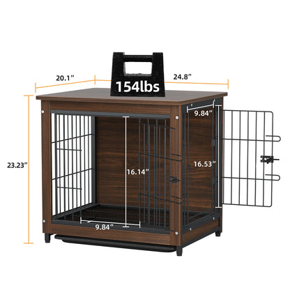 Wooden and Metal Pet Cage, Dog Crate, End Table Furniture, Double Doors, Removable Tray, Cage, Kennel House, 25 in, 32 in, 39 in