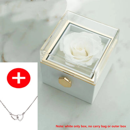 2024 New Valentine's Day Gift  Custom for Women Double Heart Engraved Name Steel Necklace Eternal Rose Box Wedding Ring Box