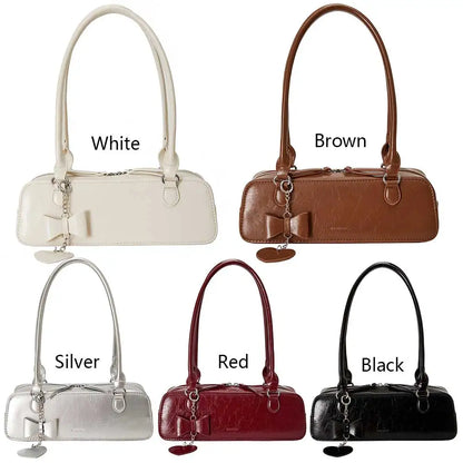 Women PU Underarm Bag Small Handbag Large Capacity Fashion Shoulder Bag with Heart Pendant Top Handle Bag Stylish Shoulder Purse