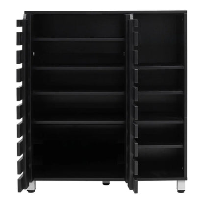 5-Tier Black Shoe Cabinet with Doors, 87cm W x 32cm D x 97.5cm H