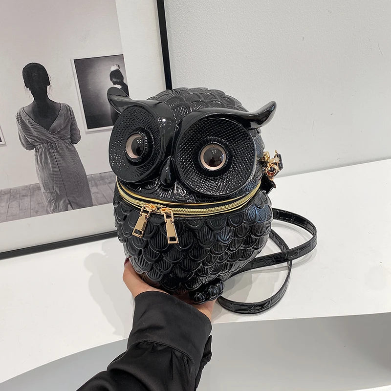 Women 3D Owl Shoulder Bag PU Leather Animal Shape Crossbody Bag Detachable Strap Simulated Owl Satchel Bag Girls Daily Bag