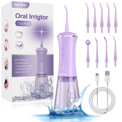 Water Flosser Cordless Electric Teeth Oral Irrigator Rechargeable 5 Modes 9 Jet Tips Portable Irrigator Dental for Travel Home