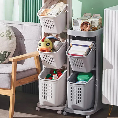 4-Tier Storage Rack Laundry Basket with Wheels