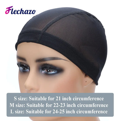 Wig Cap Mesh Bald Cap for Wigs Making 6 Pcs/Lot Stretchable Weaving Net Cap with Wide Elastic Band Black Color S/M/L Size