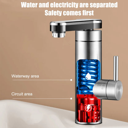 Electric Instant Heater Tap 3300W High Efficiency LED Digital Temperature Display Stainless Steel IPX4 360 Degrees Swivel Single