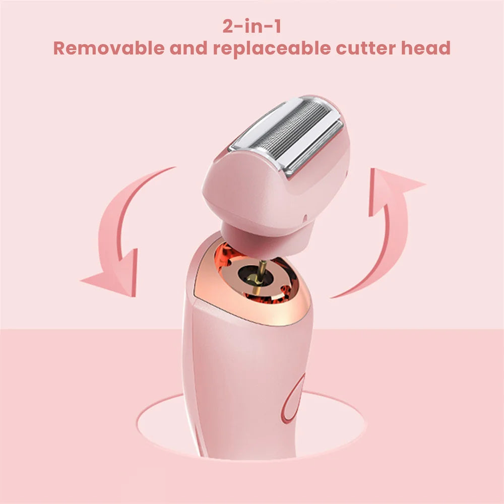 2-In-1 Electric Shaver Female Trimmer Replaceable Cutter Head Ip7 Waterproof Wet And Dry For Legs Underarms Face