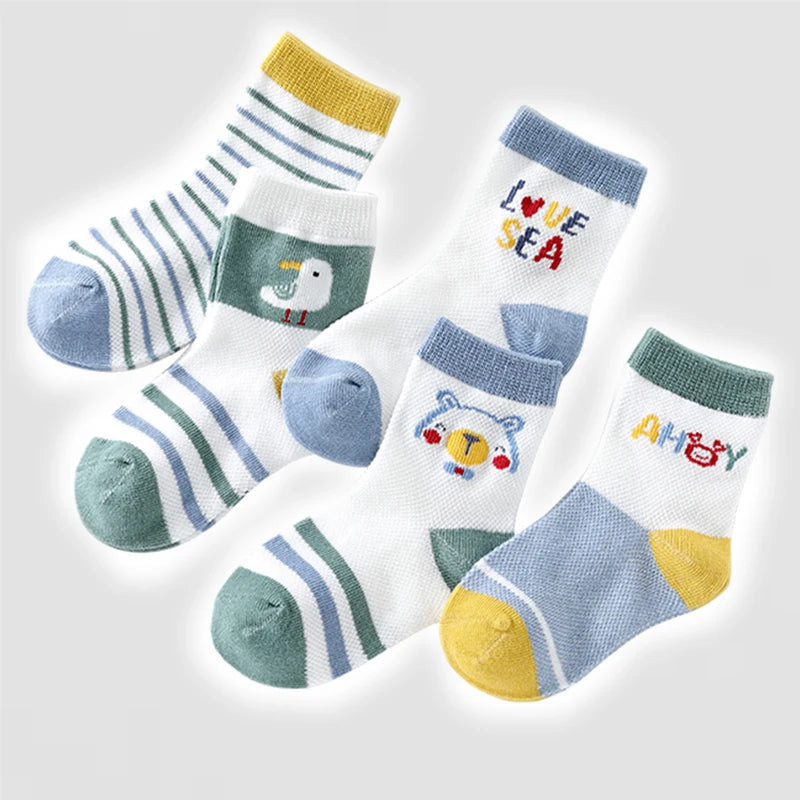 5Pairs Baby Socks Newborn Baby Boy Cute Short Sock 0-1-3-8Y Kids Cotton Toddler Cartoon Soft Children's Sports Socks for Girls