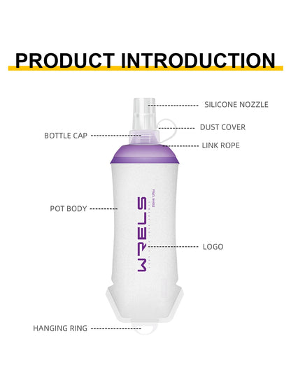 WRELS Outdoor Sport Water Bottle Camping Running Bicycle Soft Folding TPU Soft Flask Water Bag Large Diameter Light BPA Free