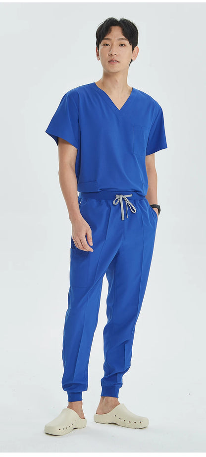 Unisex Medical Uniforms V-neck Top Jogger Pants Scrub Set Stretch Surgical Workwear Dentist Vet Nursing Suit Doctor Outfit S21