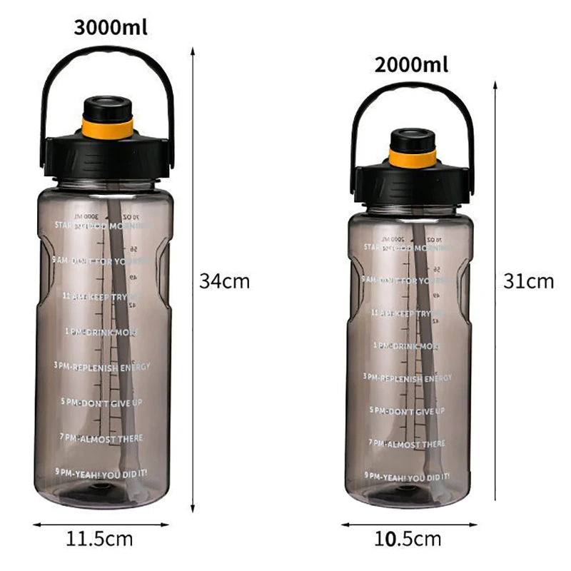 1.5 L/2L/3L Bottled Large Capacity Sports Water Cup Leak-proof With Straw Plastic And Time Stamp For Home Outdoor Sports