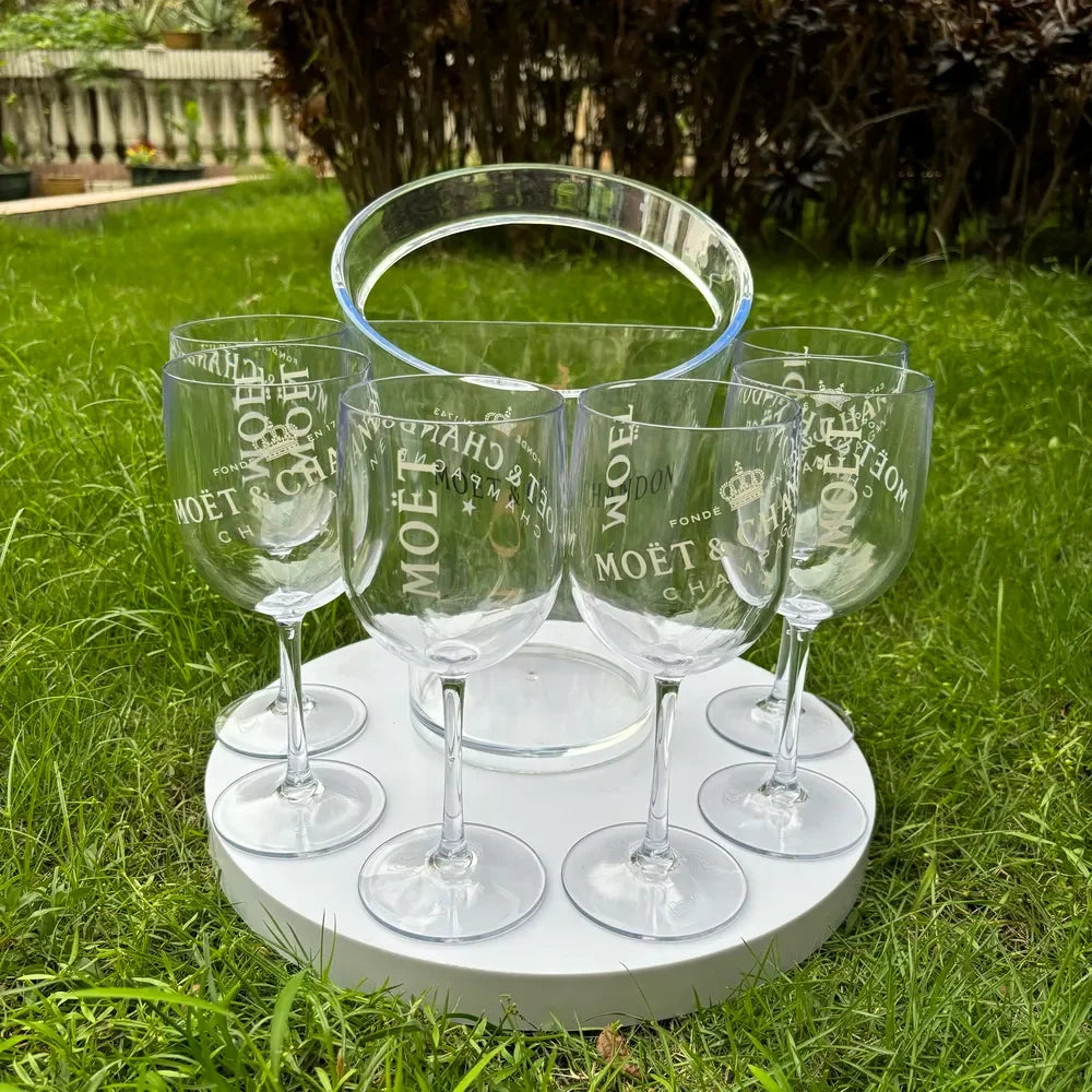 6 Cups 1 Bucket Ice Buckets and Coolers Wine Glasses 3000ml Acrylic Goblets Champagne Wedding Bar Party Wine Bottle Holder