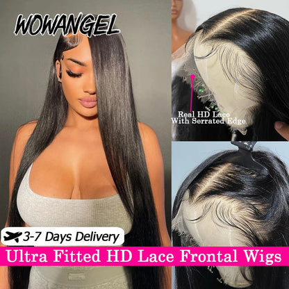 Wow Angel 250% 13x6 HD Full Lace Frontal Wigs Large Lace Size Straight 34in Remy Human Hair Wigs Pre Plucked Brazilian Hair